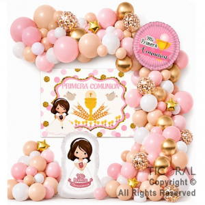 SET DE GLOBOS ARCO XL PRIMERA COMUNION ROSA 80 UNIDADES XY-287